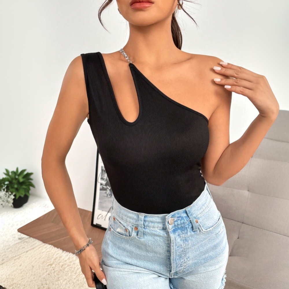 Blouse Off Shoulder - 女性用セクシーなホローアウトオフショルダースリムフィットトップスノースリーブベストブラウス