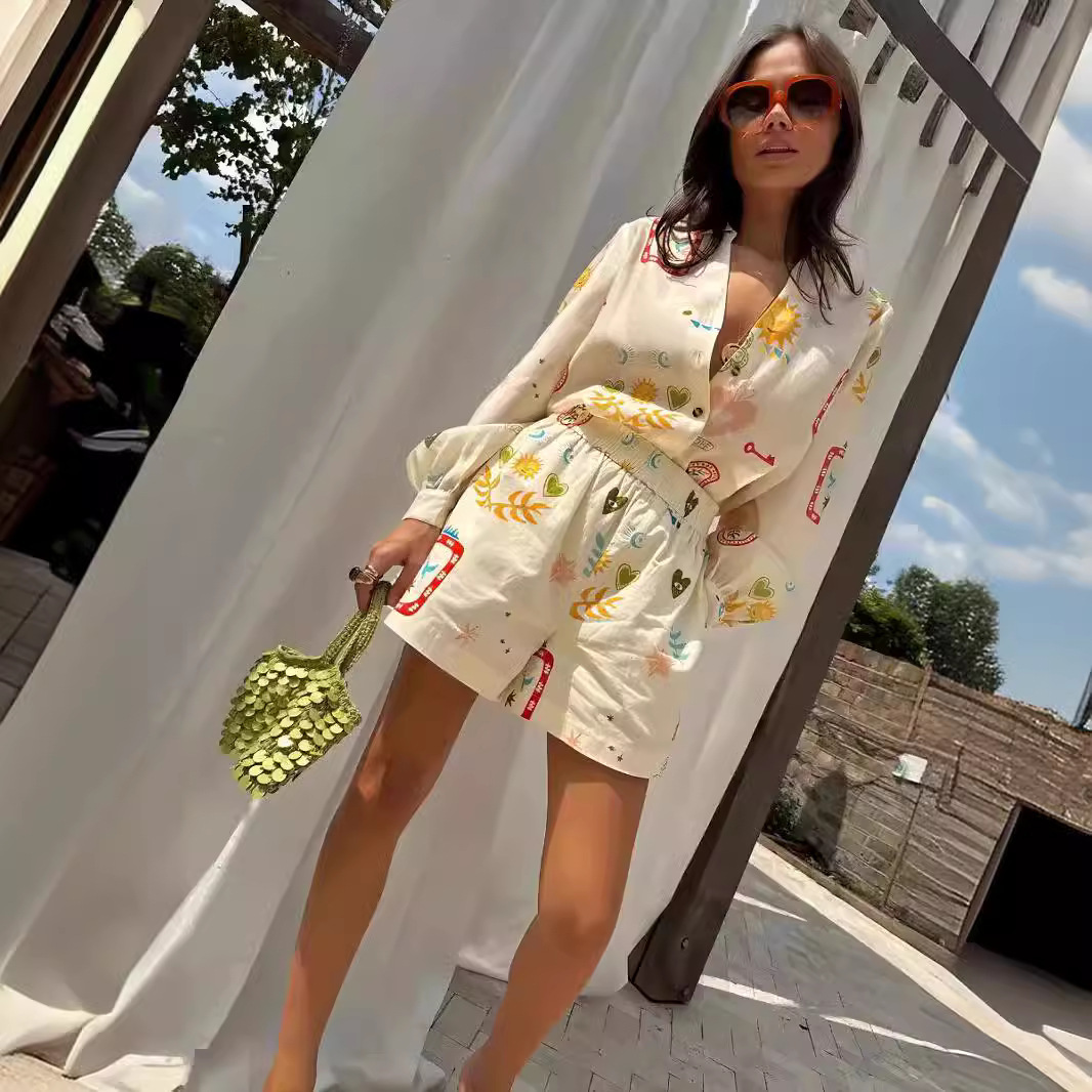 女性カジュアル弾性ウエスト 2 個セットエレガントな花柄ラペ - Romper Floral Print のレビューと価格