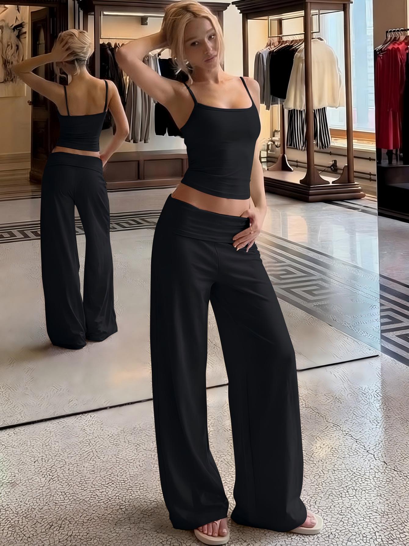 Hugcitar ファッション 2 ピースセットソリッドスリ - Crop Top Crochet のレビューと価格