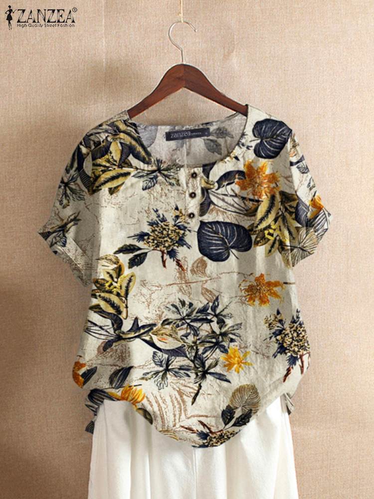ZANZEA 女性綿シャツファッション花柄プリントトップスレ - Romper Floral Print のレビューと価格